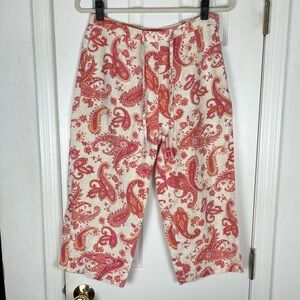 Vintage Floral Paisley Jacquard Linen Wide Leg Crop Pants Sz Petite Medium Y2K